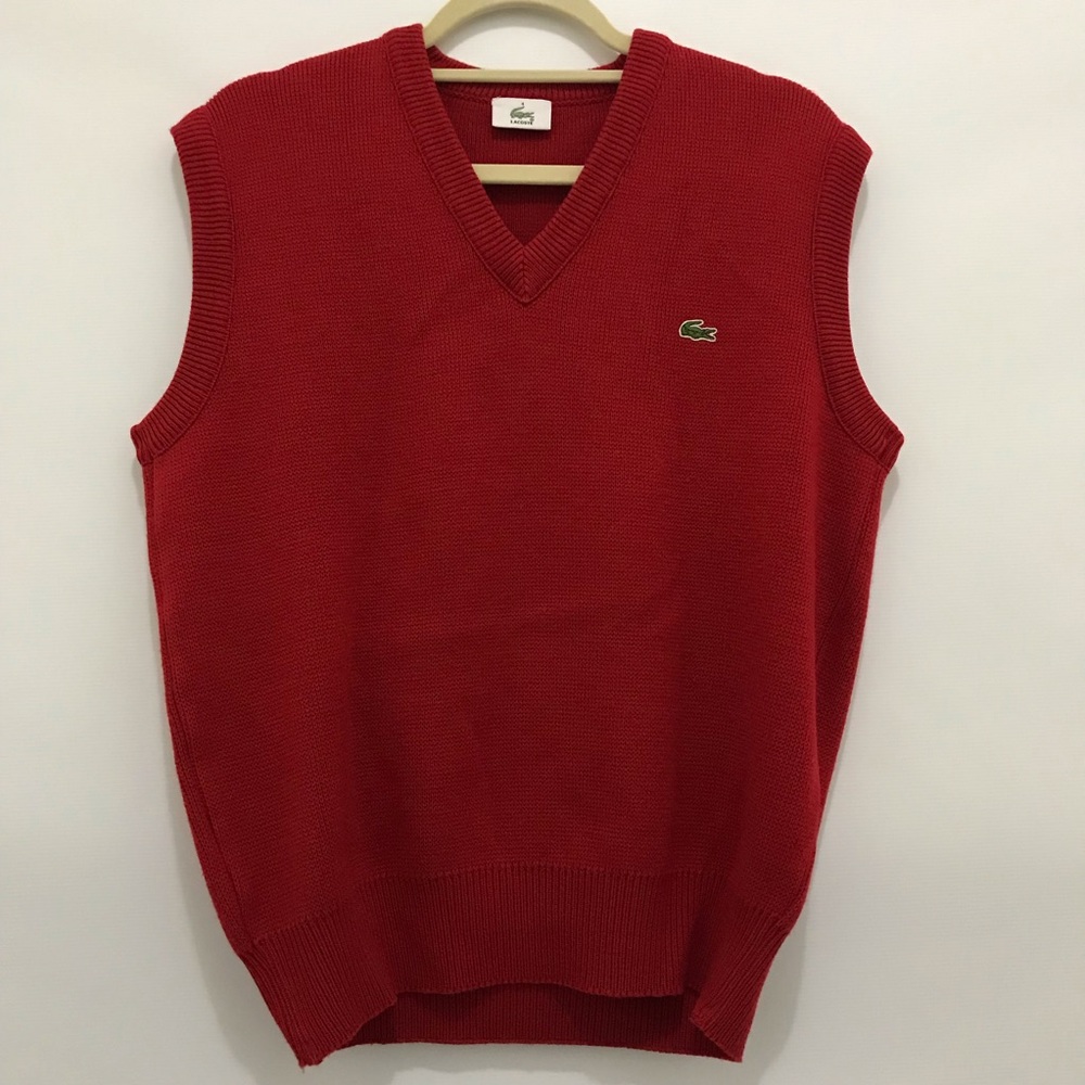 Lacoste Men's Red V-Neck Knit Sweater Vest